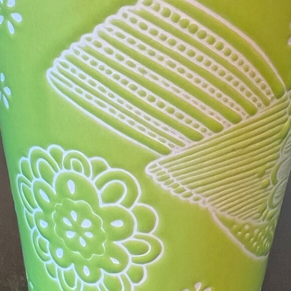 NOW DESIGNS Green Engraved Incised Partridge Dove Bird  Leaf Floral Cup Mug - Picture 12 of 13